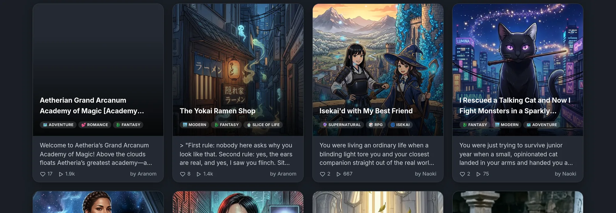 A row of world cards in Browse.