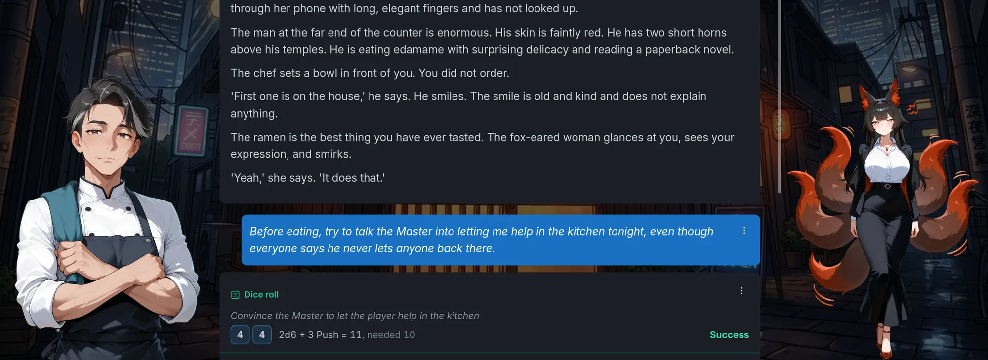 A turn where the narrator rolled for the player's attempt.